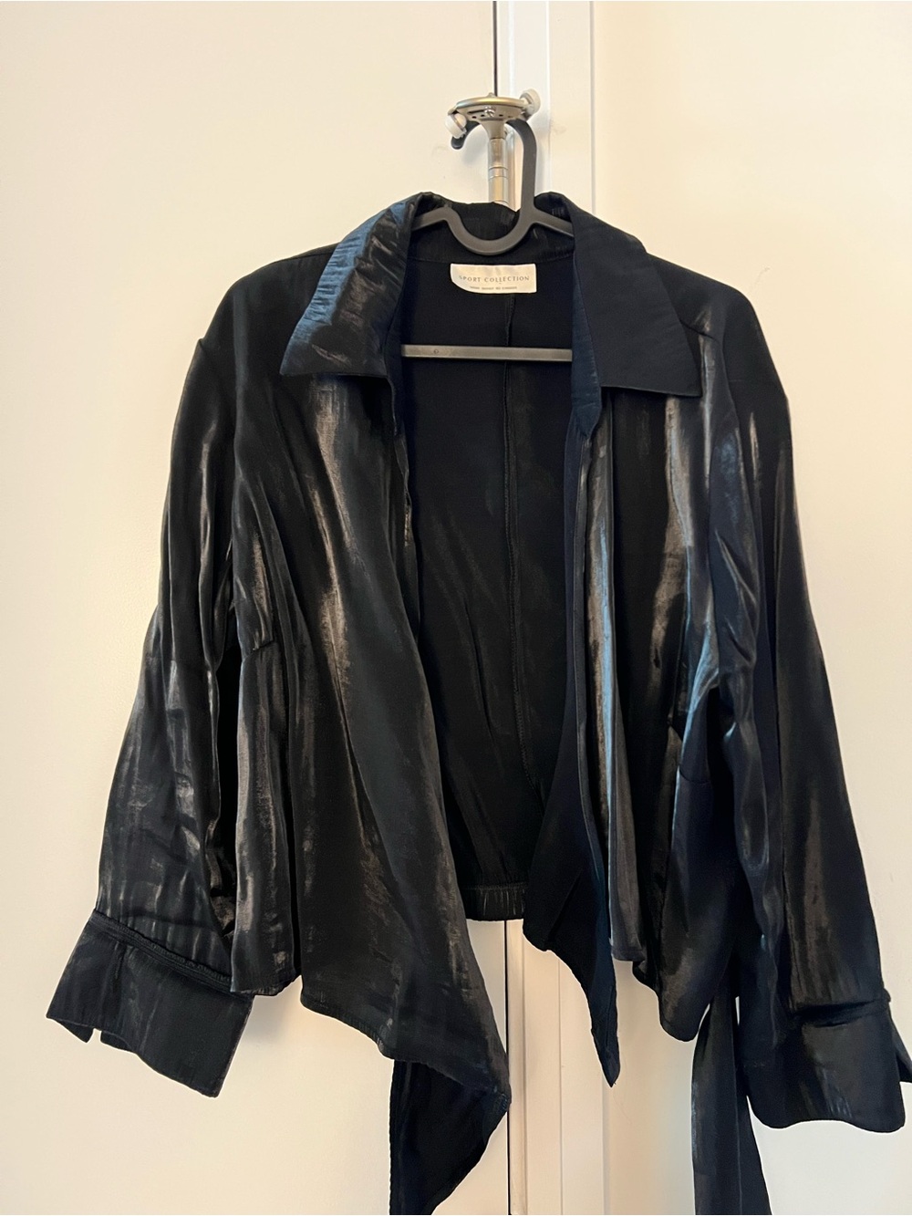 Black Shiny Draped Leather Jacket